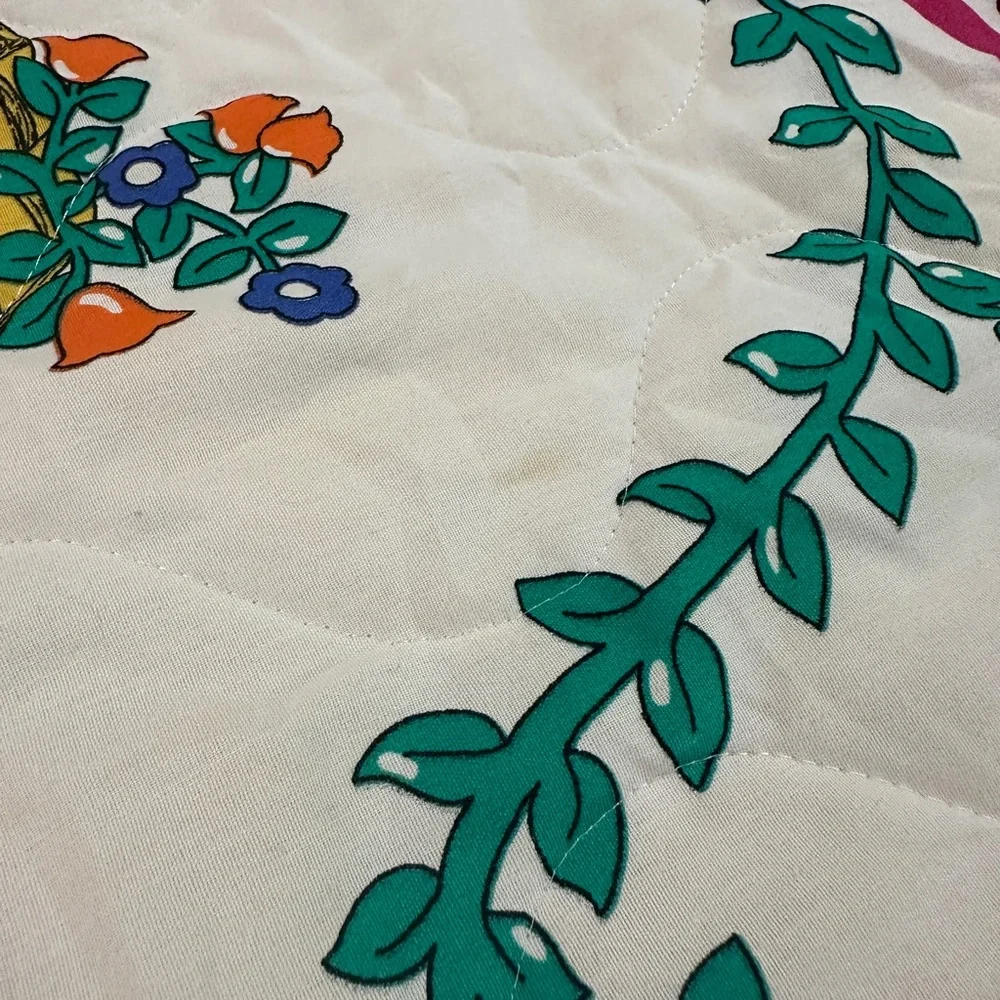 Vintage 80s 90s Baby Quilt 3 Bunnies in a Basket 31x41” Stains See Pictures